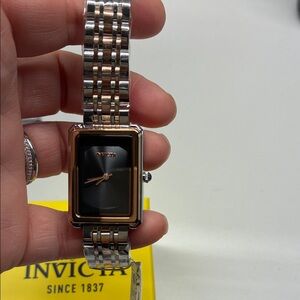 Invicta Silver and Gold Rectangular Watch